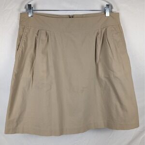 Lands' End Women's Beige Cotton Blend A-Line Skirt Pleated Front Size 12P Career